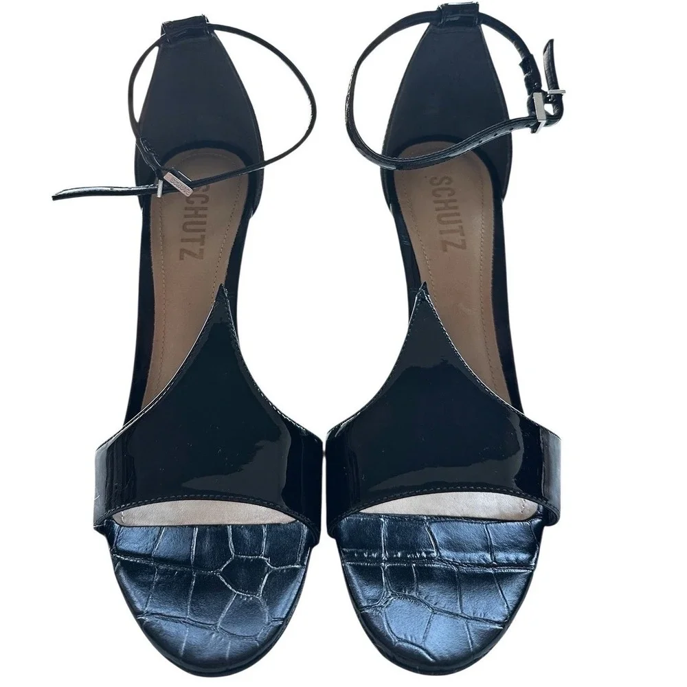 Schutz Black Strappy Heels Open Toe Ankle Strap‎ Stiletto Sandals 7B Prom